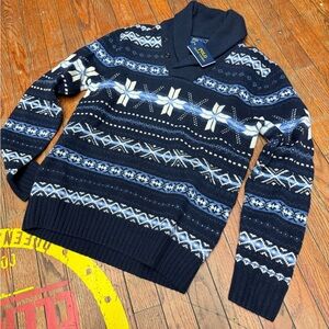 Polo Ralph Lauren Men's V-Neck Sweater in Navy and White